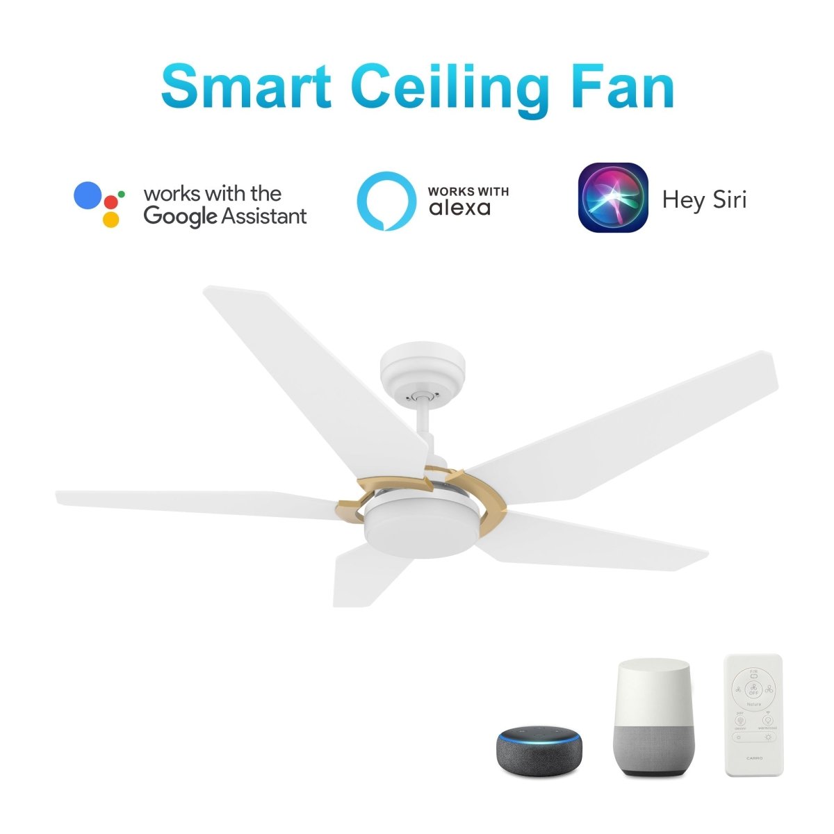 KAJ 52 inch 5 - Blade Smart Ceiling Fan with LED Light & Remote - LEDMyPlace