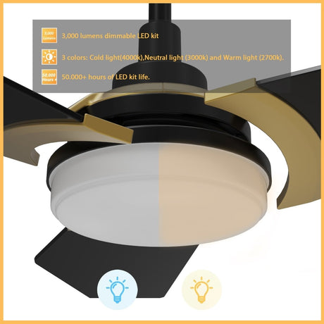 KAJ 56 inch 3 - Blade Smart Ceiling Fan with LED Light & Remote - LEDMyPlace