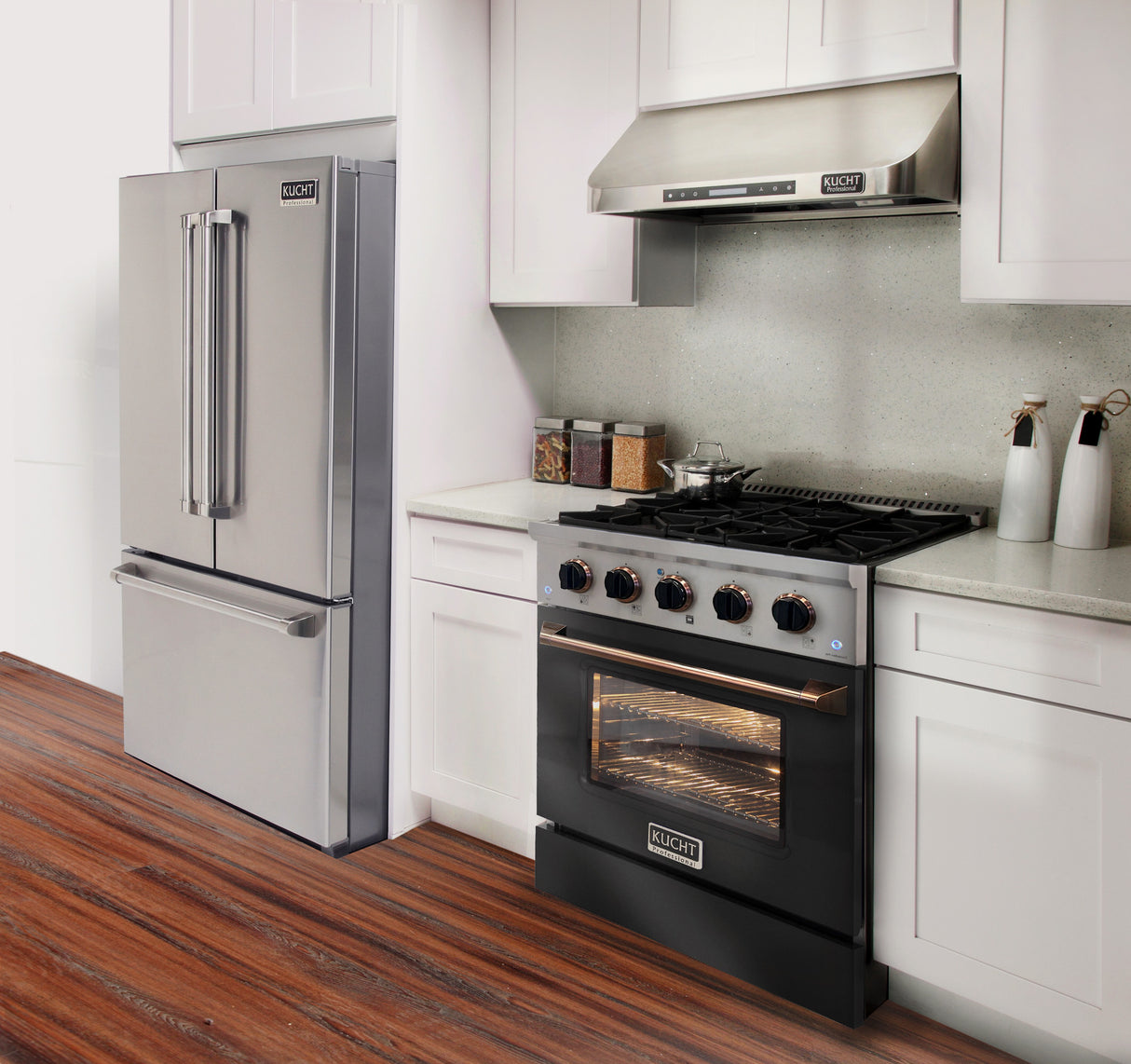 KUCHT Professional 30 in. 4.2 cu. ft. Natural Gas Range with Sealed Burners and Convection Oven in Stainless Steel with Black Oven Door, Black Knobs and Ring Knobs