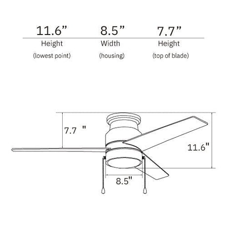 LAMONT 52 inch 3 - Blade Flash Mount Ceiling Fan with Pull Chain &LED Light - LEDMyPlace