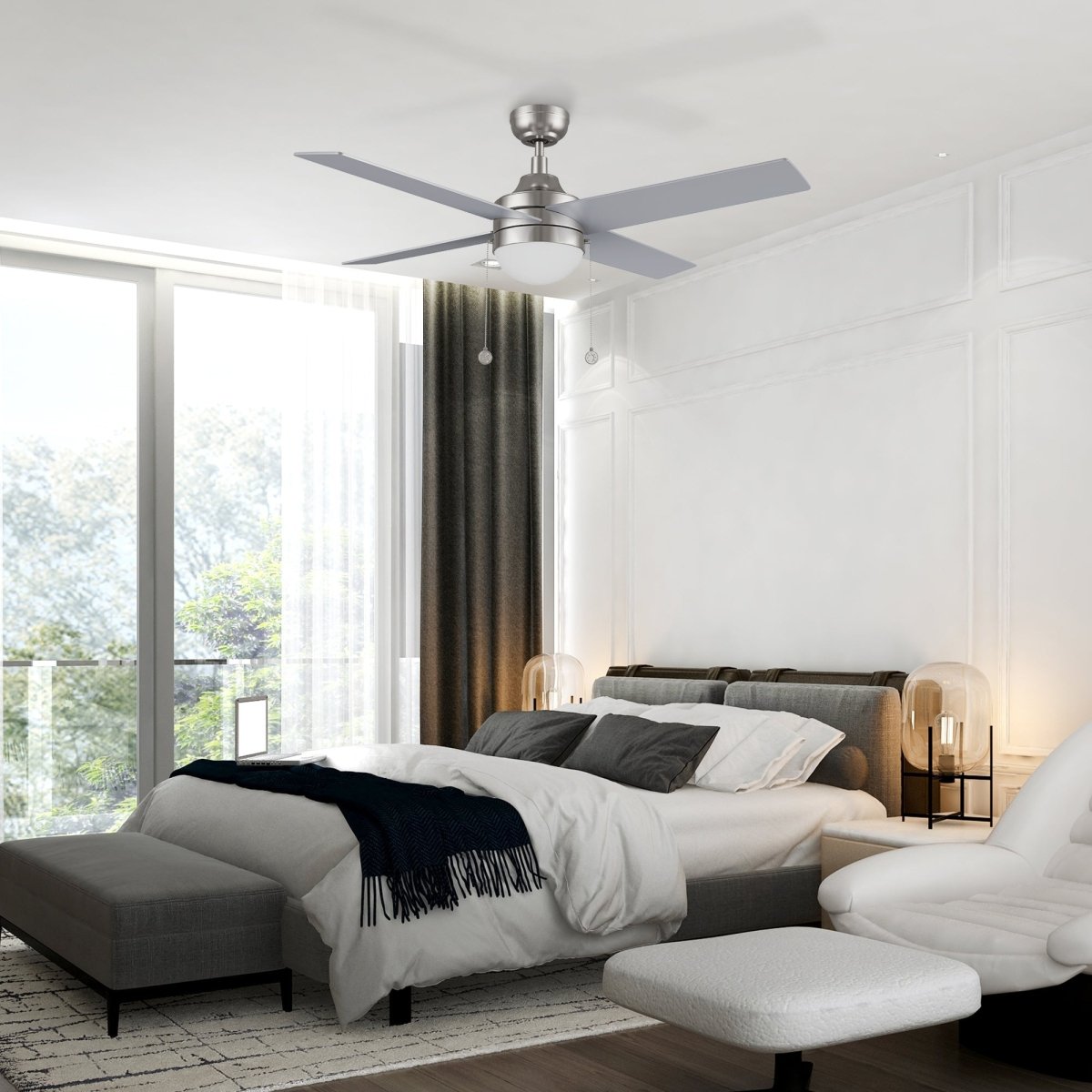 MALTA 52 inch 4 - Blade Ceiling Fan with LED Light & Pull Chain - LEDMyPlace