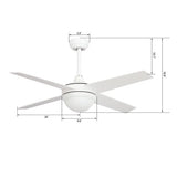 NEVA 52 inch 4 - Blade Best Smart Ceiling Fan with LED Light Kit & Best Smart Wall Switch - White/White - LEDMyPlace