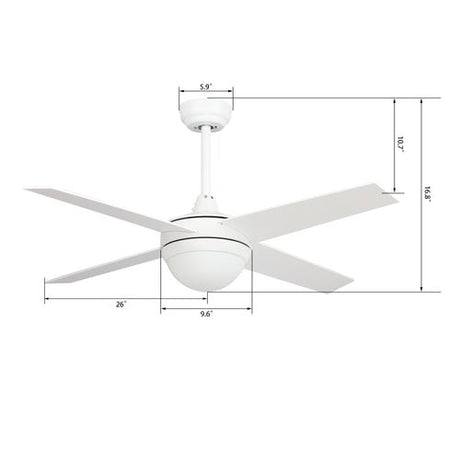 NEVA 52 inch 4 - Blade Best Smart Ceiling Fan with LED Light Kit & Best Smart Wall Switch - White/White - LEDMyPlace