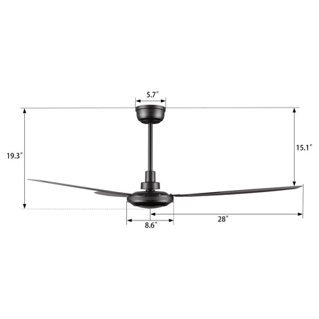OBERON 56 inch 3 - Blade No LED Light Ceiling Fan with Wall Control - LEDMyPlace