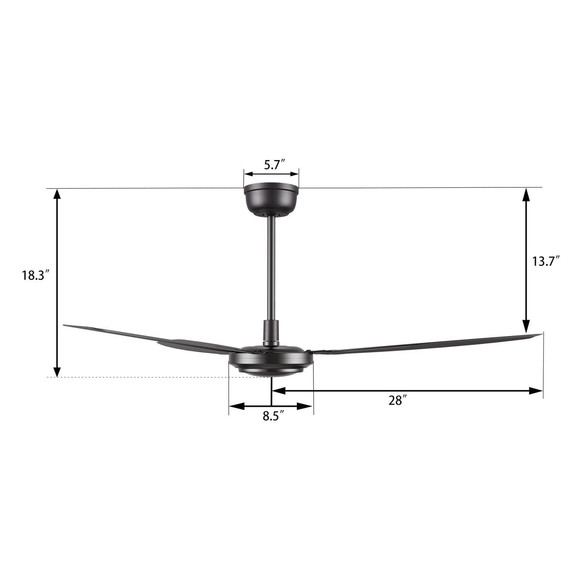 OBERON 56 inch 3 - Blade No Light Ceiling Fan with Wall Control - LEDMyPlace