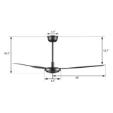 OBERON 56 inch 3 - Blade No Light Ceiling Fan with Wall Control - LEDMyPlace