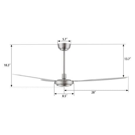 OBERON 56 inch 3 - Blade No Light Ceiling Fan with Wall Control - LEDMyPlace