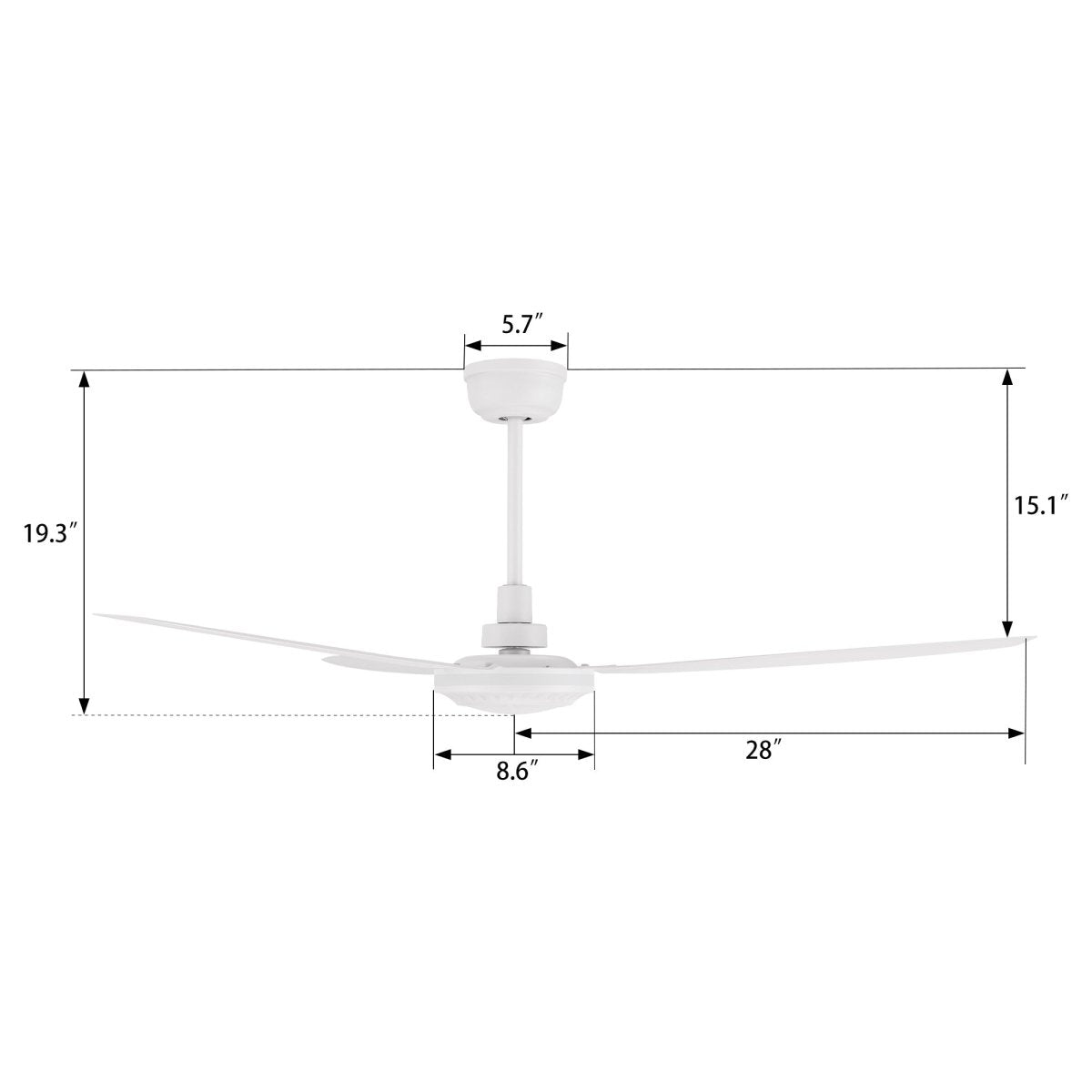 OBERON 56 inch 3 - Blade No Light Ceiling Fan with Wall Control - LEDMyPlace