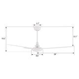 OBERON 56 inch 3 - Blade No Light Ceiling Fan with Wall Control - LEDMyPlace