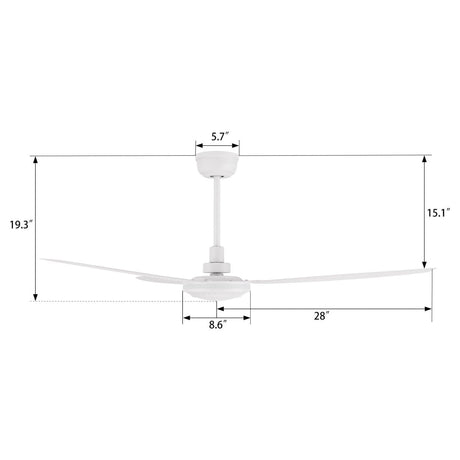 OBERON 56 inch 3 - Blade No Light Ceiling Fan with Wall Control - LEDMyPlace