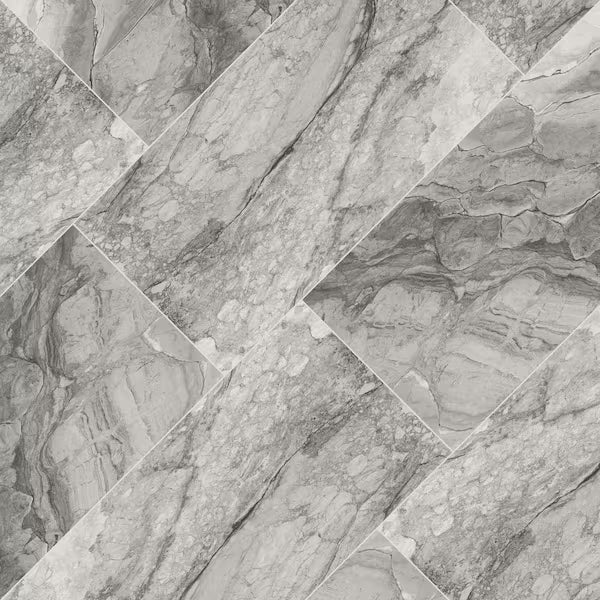Leonardo Onda Gray 12 in. x 24 in. Matte Porcelain Marble Look Floor and Wall Tile (12 sq. ft./Case)