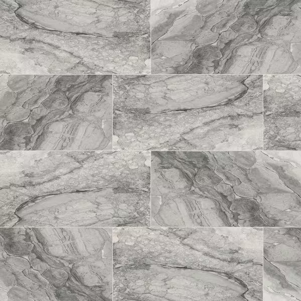 Leonardo Onda Gray 12 in. x 24 in. Matte Porcelain Marble Look Floor and Wall Tile (12 sq. ft./Case)
