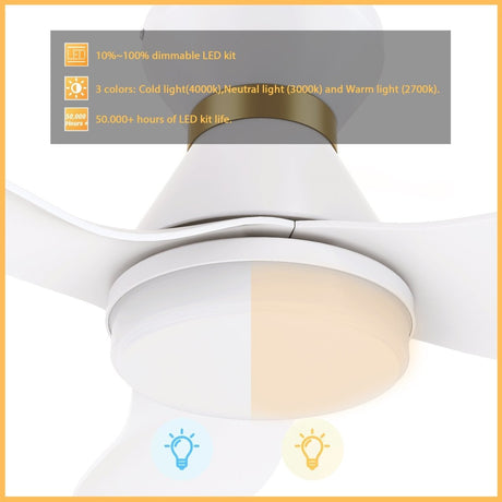 RYATT 45 inch 3 - Blade Flush Mount Smart Ceiling Fan with LED Light & Remote - LEDMyPlace