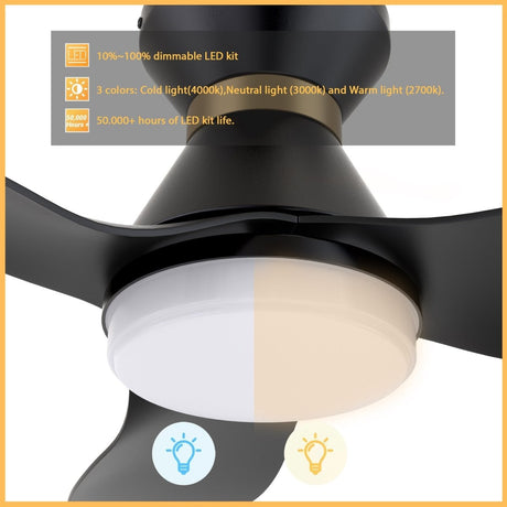 RYATT 45 inch 3 - Blade Flush Mount Smart Ceiling Fan with LED Light & Remote - LEDMyPlace