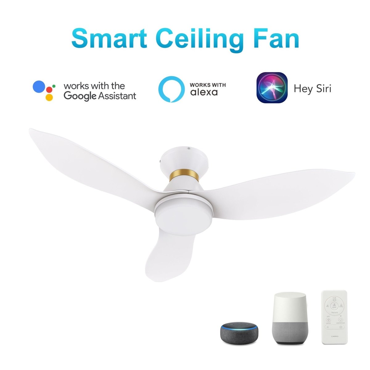 RYATT 45 inch 3 - Blade Flush Mount Smart Ceiling Fan with LED Light & Remote - LEDMyPlace