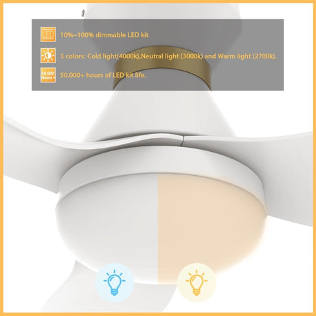 RYATT 45 inch 3 - Blade Flush Mount Smart Ceiling Fan with Remote & LED Light - LEDMyPlace