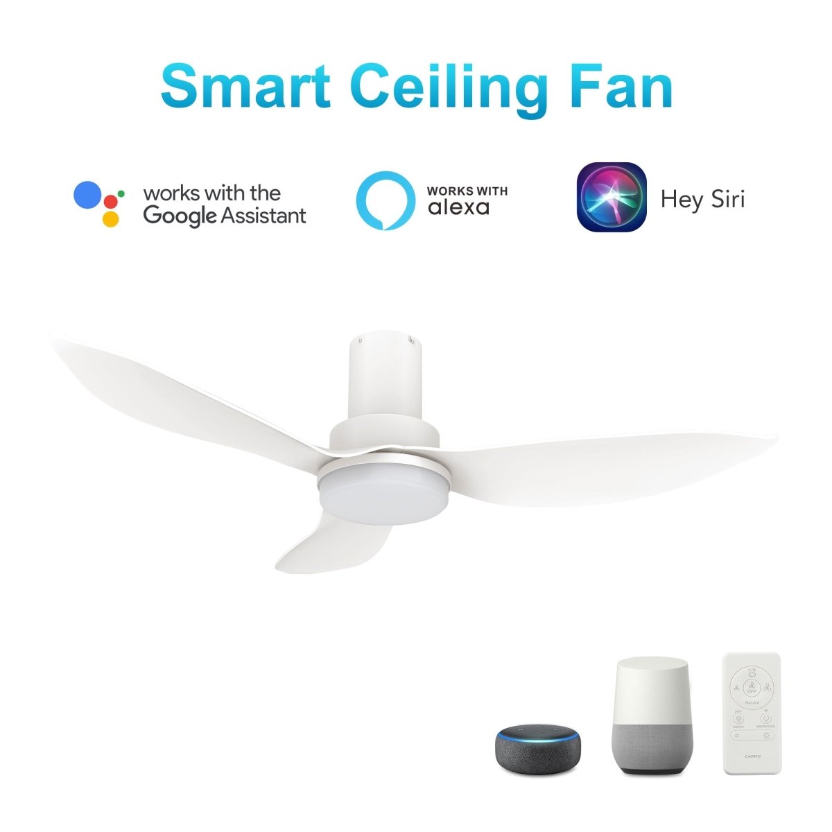 RYNA 36 inch 3 - Blade Flush Mount Smart Ceiling Fan with LED Light & Remote - LEDMyPlace