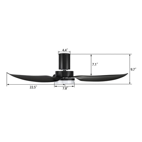 RYNA 45 inch 3 - Blade Flush Mount Smart Ceiling Fan with LED Light & Remote - LEDMyPlace