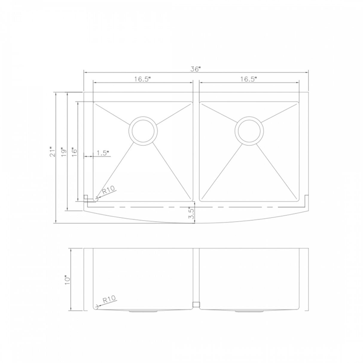 ZLINE 36 in. Niseko Farmhouse Apron Mount Double Bowl Stainless Steel Kitchen Sink with Bottom Grid (SA50D-36)