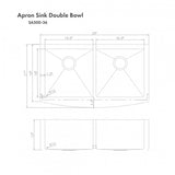 ZLINE 36 in. Niseko Farmhouse Apron Mount Double Bowl Stainless Steel Kitchen Sink with Bottom Grid (SA50D-36)