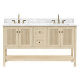 Salem Freestanding Solid Wood Bathroom Vanity With Carrara White Marble Sink Top & 4 In. Backsplash in Nature Wood Finish