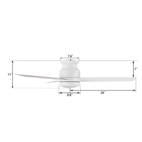 SANTANA 52 inch 3 - Blade Flush Mount Ceiling Fan with LED light & Remote - LEDMyPlace