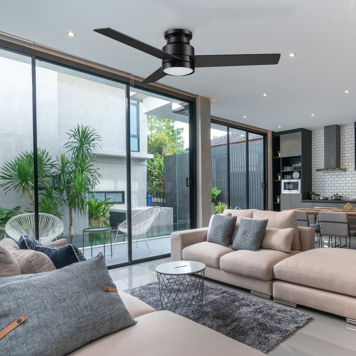 Santana 52 inch 3 blade flush mount ceiling fan with wall control white birchwood reversible blades - LEDMyPlace