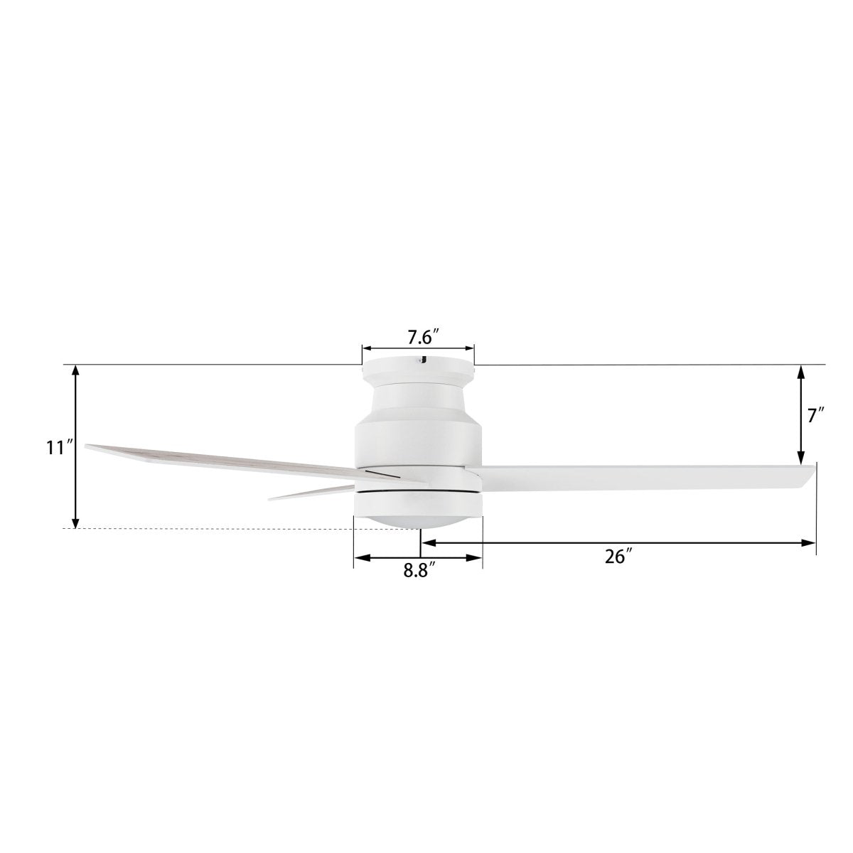 Santana 52 inch 3 blade flush mount ceiling fan with wall control white birchwood reversible blades - LEDMyPlace