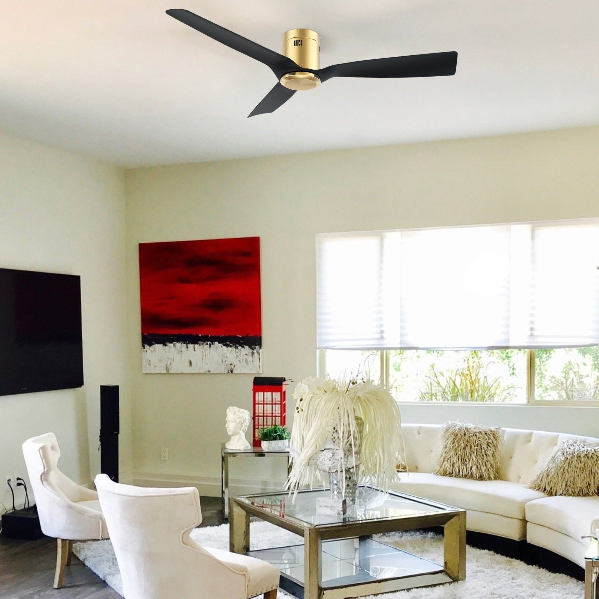 SKARA 52 inch 3 - Blade Flush Mount No Light Ceiling Fan with Remote - LEDMyPlace
