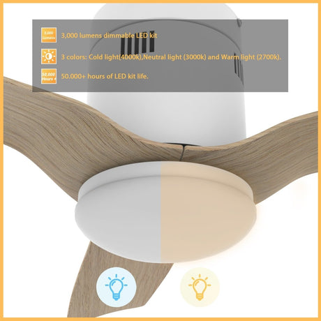 SPEZIA 52 inch 3 - Blade Flush Mount Smart Ceiling Fan with Remote & LED Light - LEDMyPlace