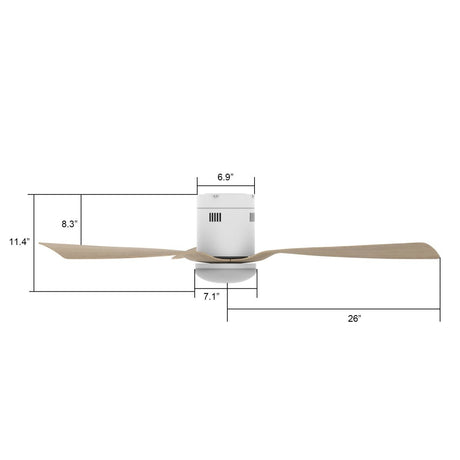 SPEZIA 52 inch 3 - Blade Flush Mount Smart Ceiling Fan with Remote & LED Light - LEDMyPlace