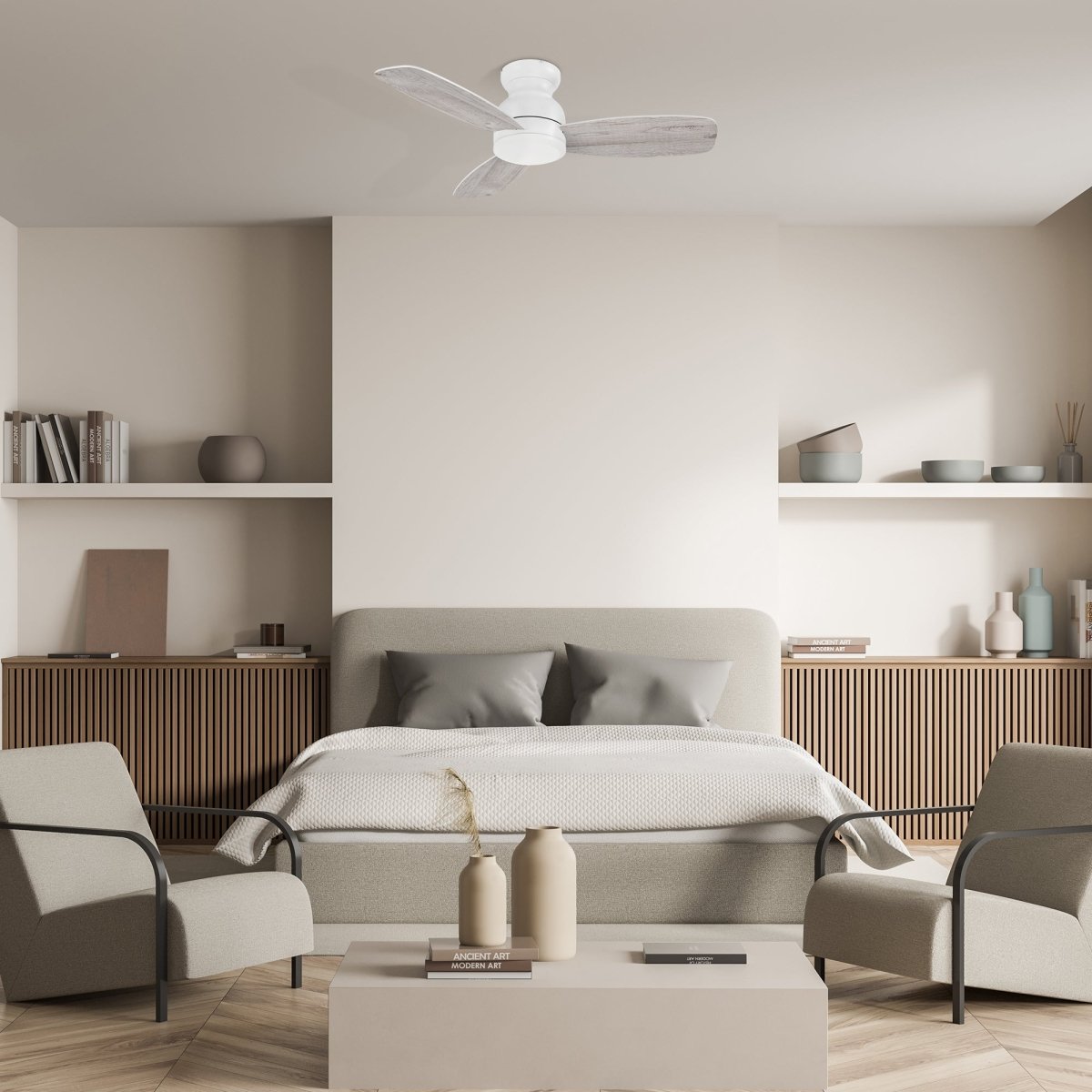 STANLEY 44 inch 3 - Blade Flush Mount No Light Ceiling Fan with Remote - LEDMyPlace