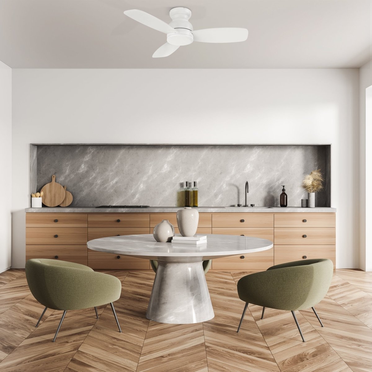 STANLEY 44 inch 3 - Blade Flush Mount No Light Ceiling Fan with Remote - LEDMyPlace