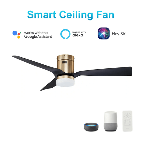 Striver 52" (3 - Blade) White Flush Mount Best Smart Ceiling Fan w/ Dimmable LED Light, Works w/ Remote Control/Alexa/Google Home/Siri - LEDMyPlace