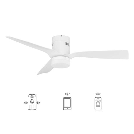 Striver 52" (3 - Blade) White Flush Mount Best Smart Ceiling Fan w/ Dimmable LED Light, Works w/ Remote Control/Alexa/Google Home/Siri - LEDMyPlace