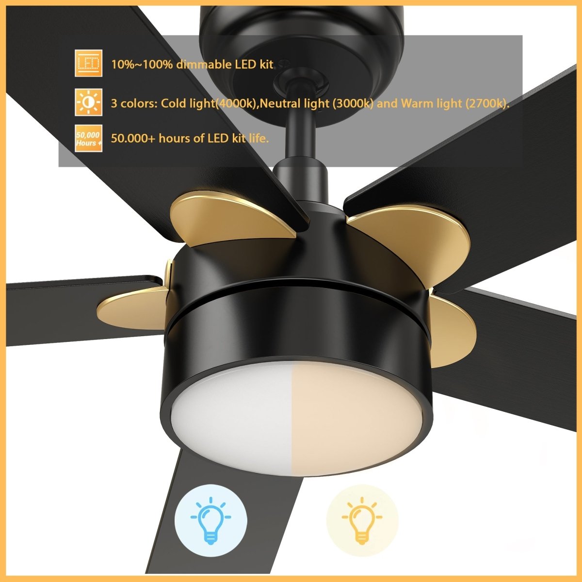 TARRASA 52 inch 5 - Blade Smart Ceiling Fan with LED Light & Remote - LEDMyPlace
