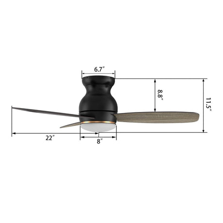 TRENTO 44 inch 3 - Blade Flush Mount Smart Ceiling Fan with LED Light & Remote - LEDMyPlace