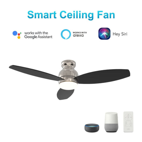 TRENTO 48 inch 3 - Blade Flush Mount Smart Ceiling Fan with LED Light & Remote - LEDMyPlace