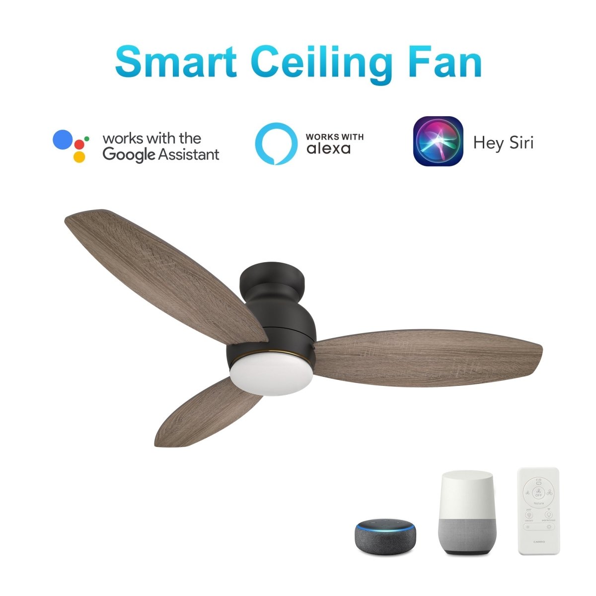 TRENTO 52 inch 3 - Blade Flush Mount Smart Ceiling Fan with LED Light & Remote - LEDMyPlace