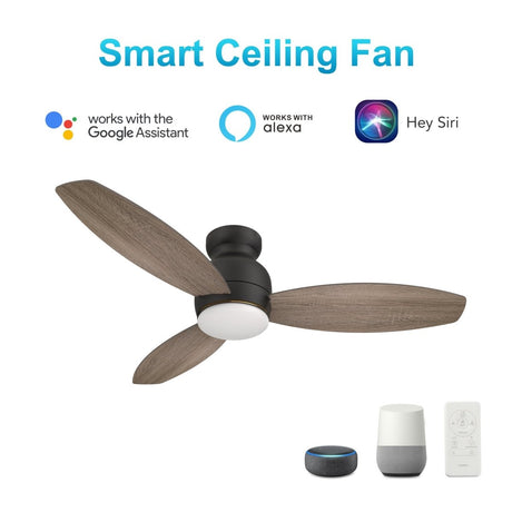 TRENTO 52 inch 3 - Blade Flush Mount Smart Ceiling Fan with LED Light & Remote - LEDMyPlace