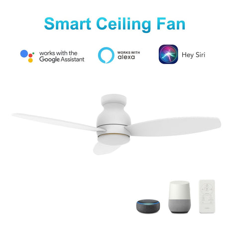 TRENTO 52 inch 3 - Blade Flush Mount Smart Ceiling Fan with LED Light & Remote - LEDMyPlace