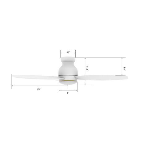 TRENTO 52 inch 3 - Blade Flush Mount Smart Ceiling Fan with LED Light & Remote - LEDMyPlace