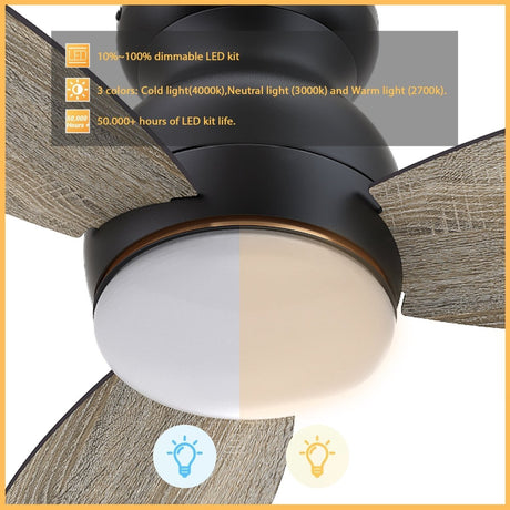 TRENTO 60 inch 3 - Blade Flush Mount Smart Ceiling Fan with LED Light & Remote - LEDMyPlace
