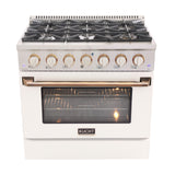 KUCHT Professional 36 in. 5.2 cu. ft. Natural Gas Range with Sealed Burners and Convection Oven in Stainless Steel with White Oven Door, White Knobs and Knobs Rings