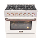 KUCHT Professional 36 in. 5.2 cu. ft. Natural Gas Range with Sealed Burners and Convection Oven in Stainless Steel with White Oven Door, White Knobs and Knobs Rings