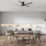 Wynston 52 inch 5 - Blade Flush Mount Ceiling Fan with Remote Control - Black/Walnut & Black Reversible Blades (No Light) - LEDMyPlace