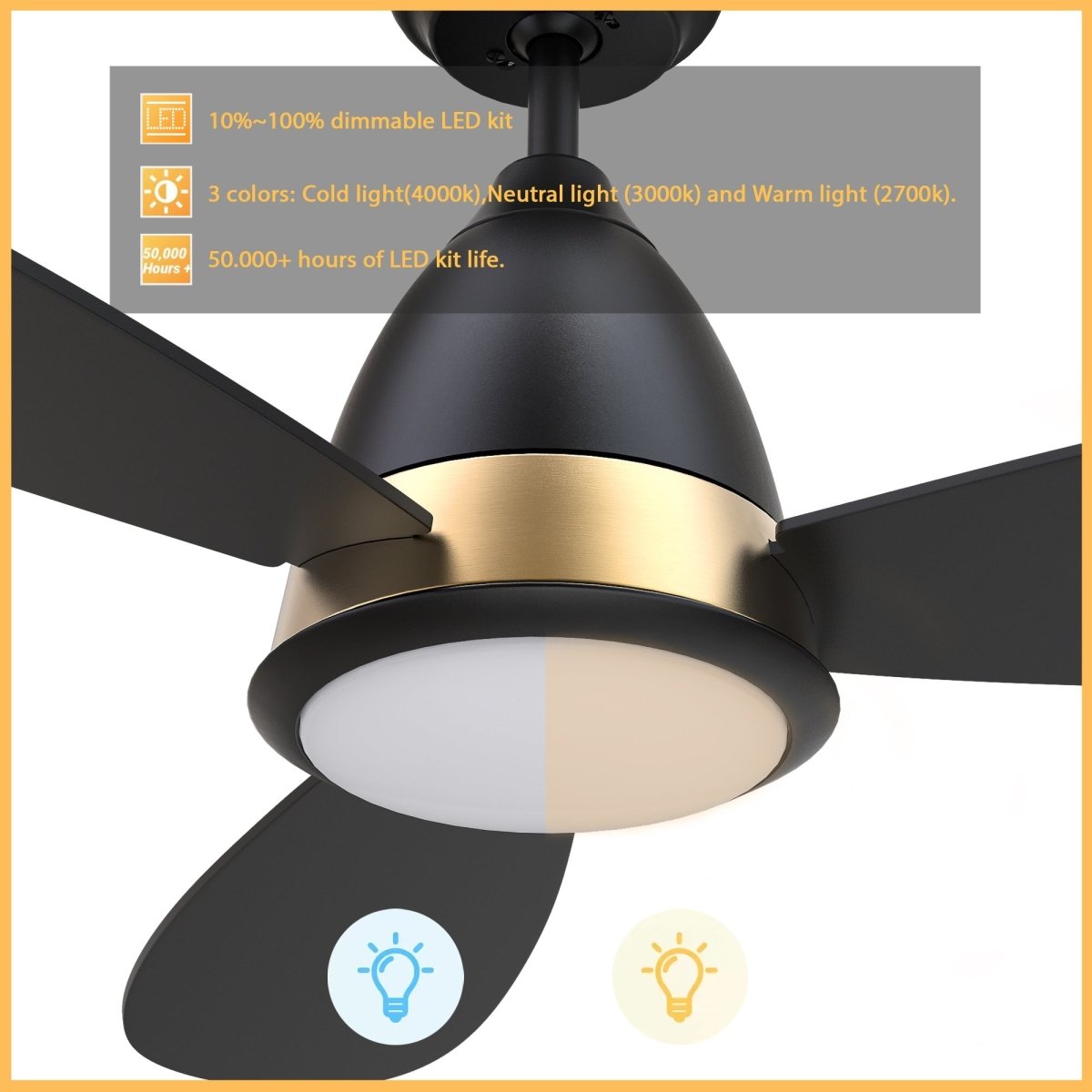 YORK 52 inch 3 - Blade Smart Ceiling Fan with LED Light & Remote - LEDMyPlace