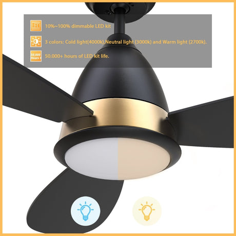 YORK 52 inch 3 - Blade Smart Ceiling Fan with LED Light & Remote - LEDMyPlace