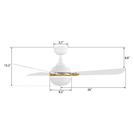 ZELDA 52 inch 3 - Blade Ceiling Fan with LED Light & Remote - LEDMyPlace