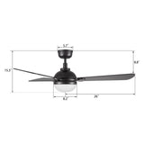 ZELDA 52 inch 3 - Blade Ceiling Fan with LED Light & Remote - LEDMyPlace